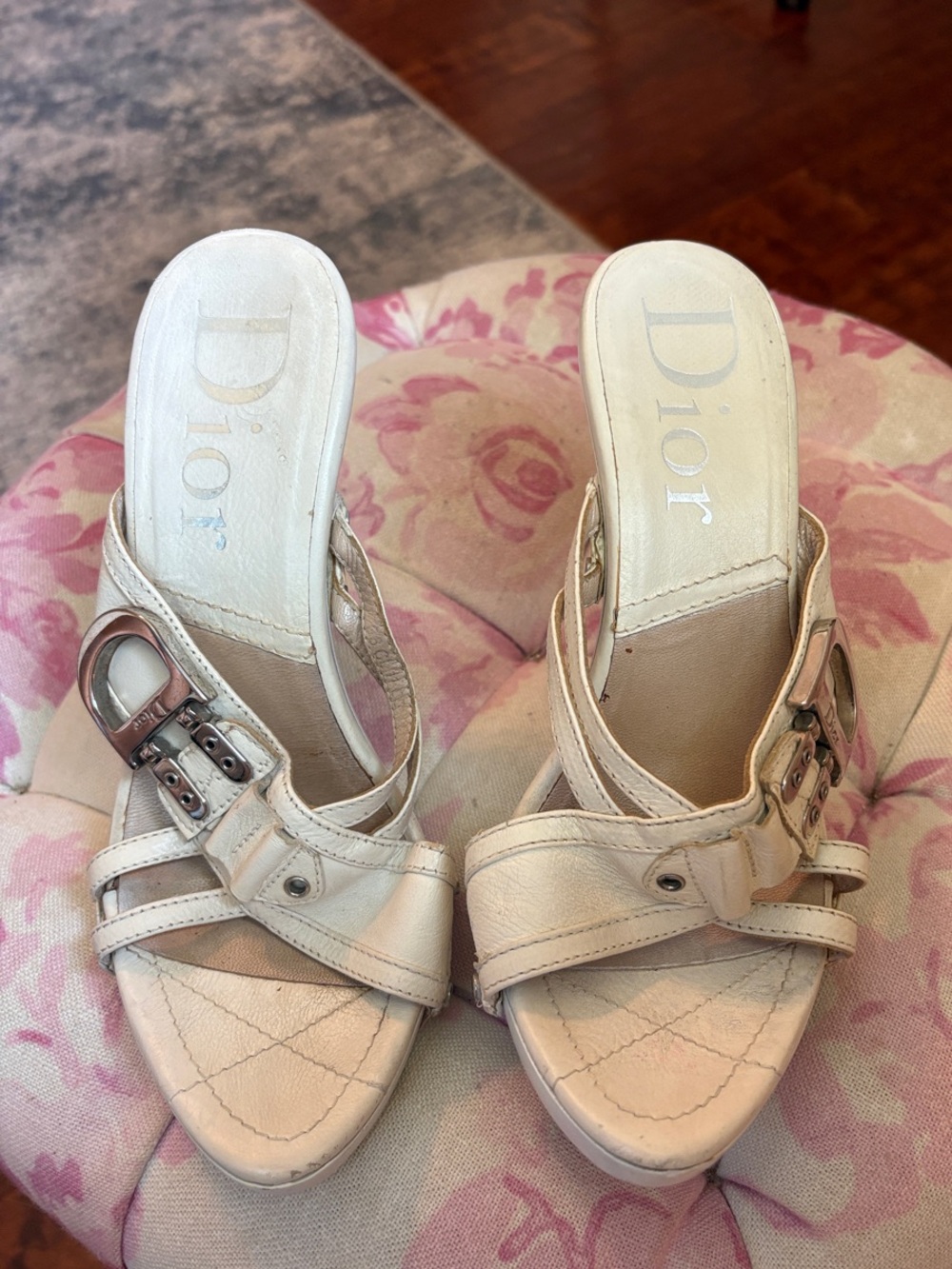 Christian Dior Sabat Cream Leather Buckle Mules EU37 (US 6.5-7)